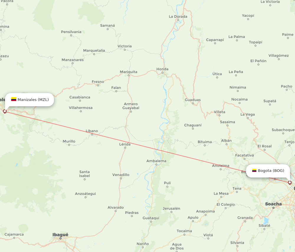 MZL to BOG flights and routes map