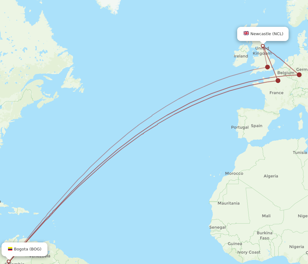 BOG-NCL flight routes
