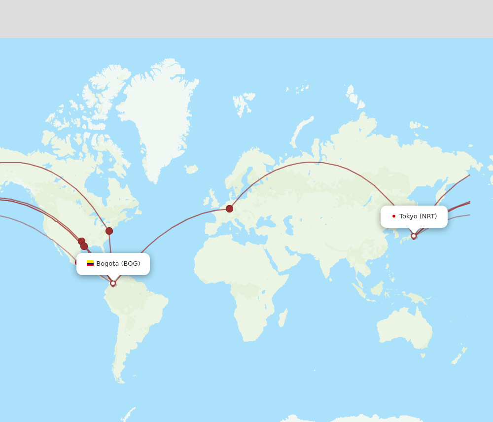 BOG-NRT flight routes