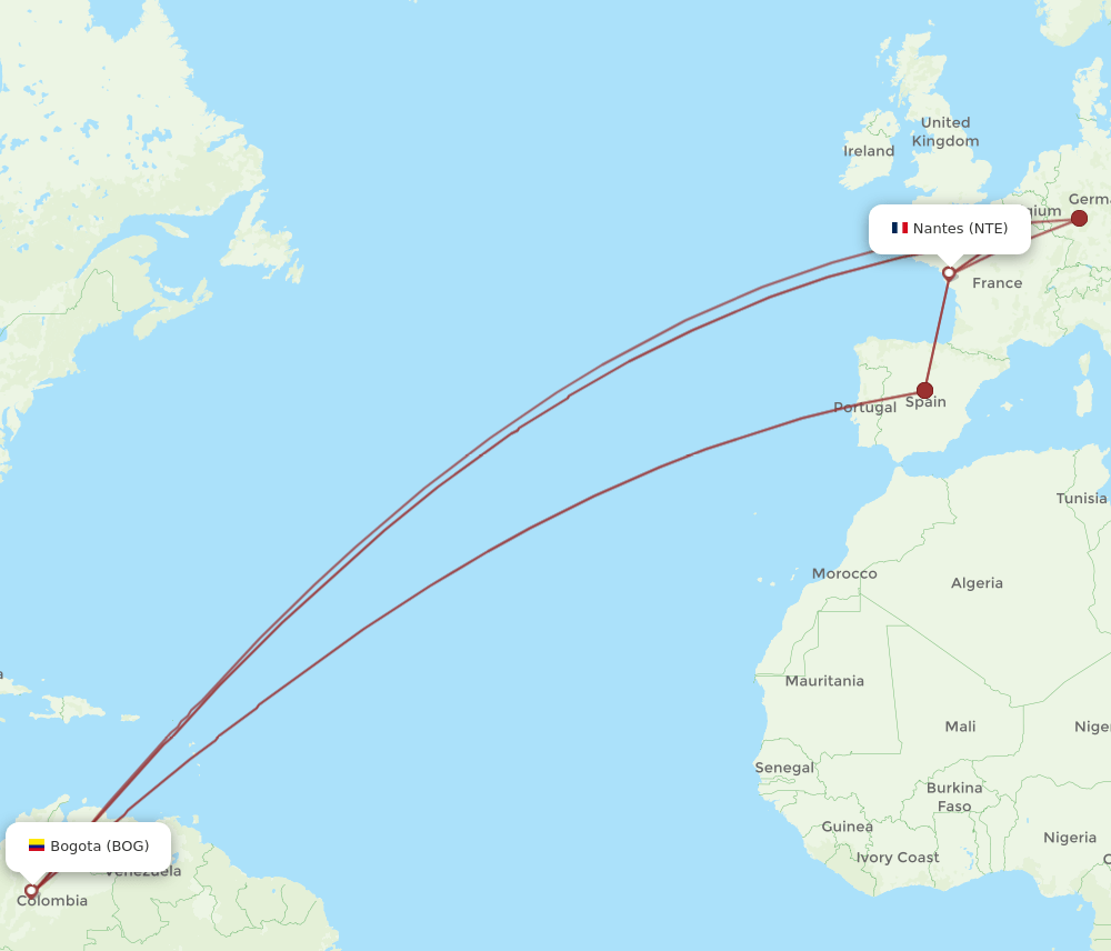 BOG-NTE flight routes