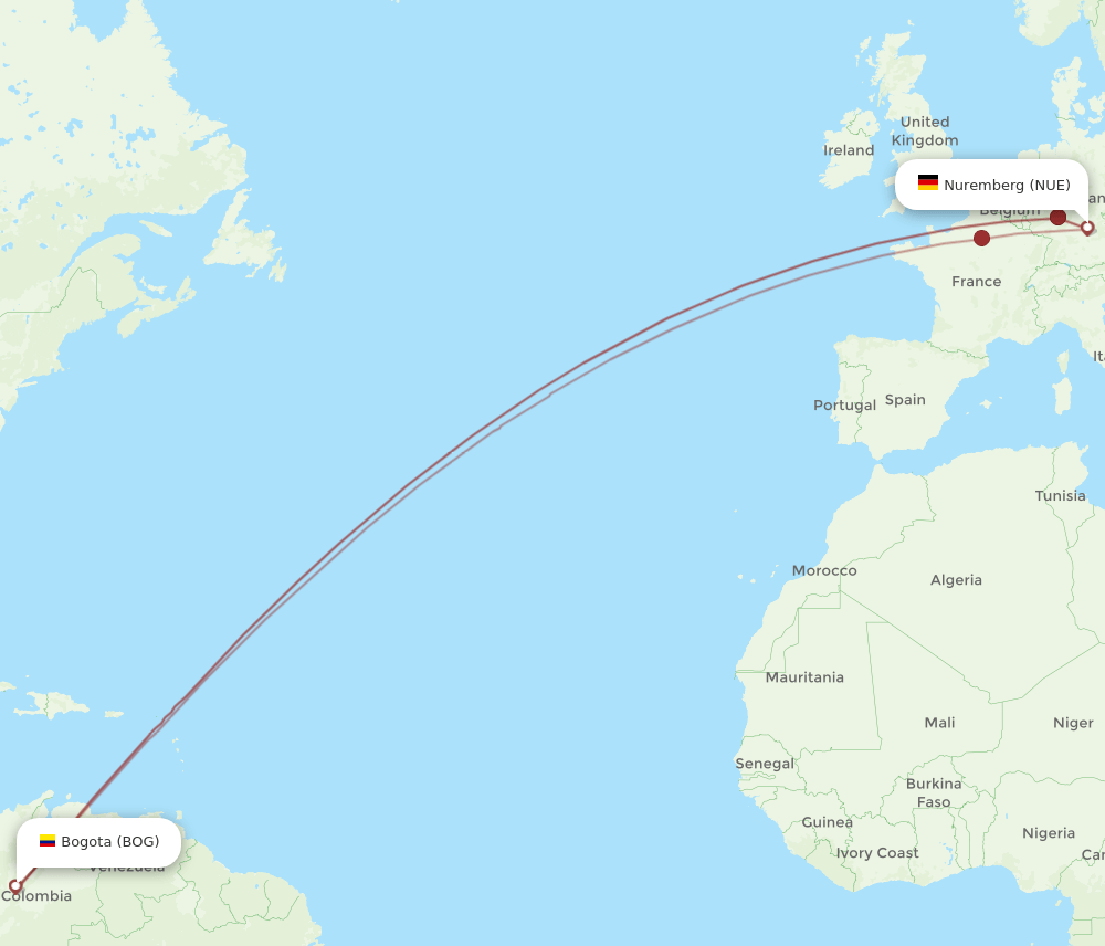 BOG-NUE flight routes