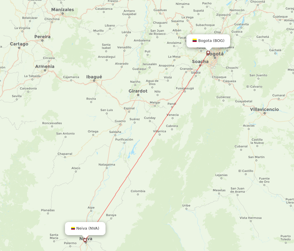 BOG to NVA flights and routes map