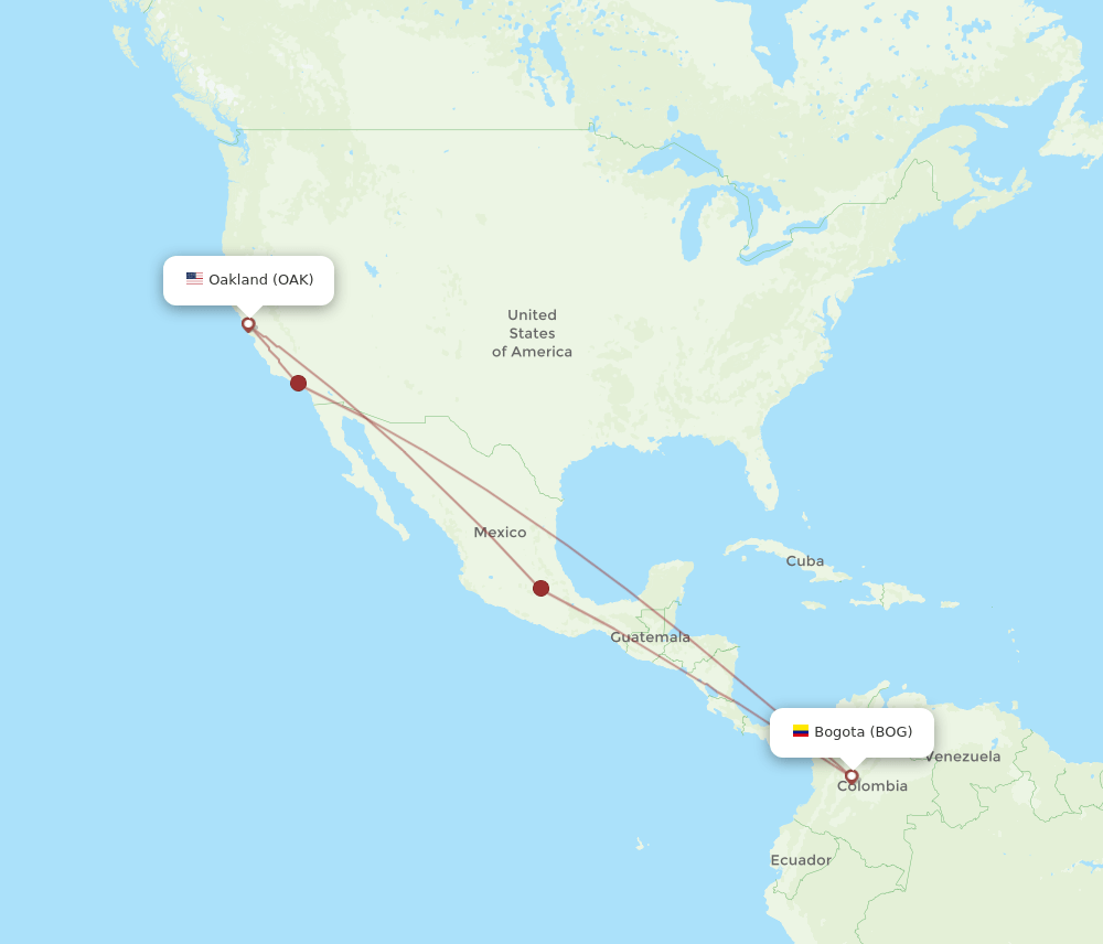 BOG-OAK flight routes