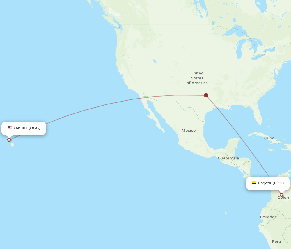 OGG to BOG flights and routes map