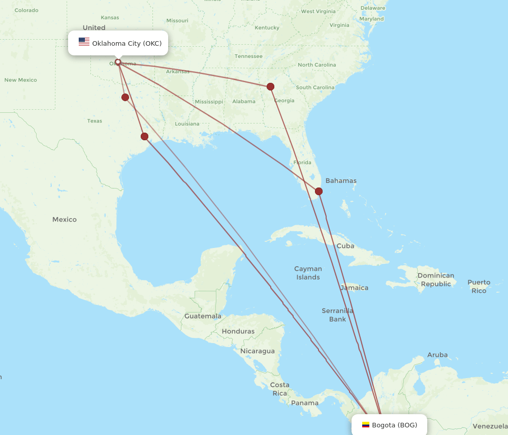 BOG-OKC flight routes