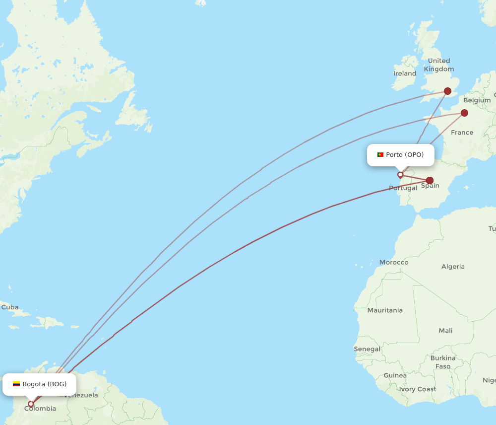 BOG to OPO flights and routes map