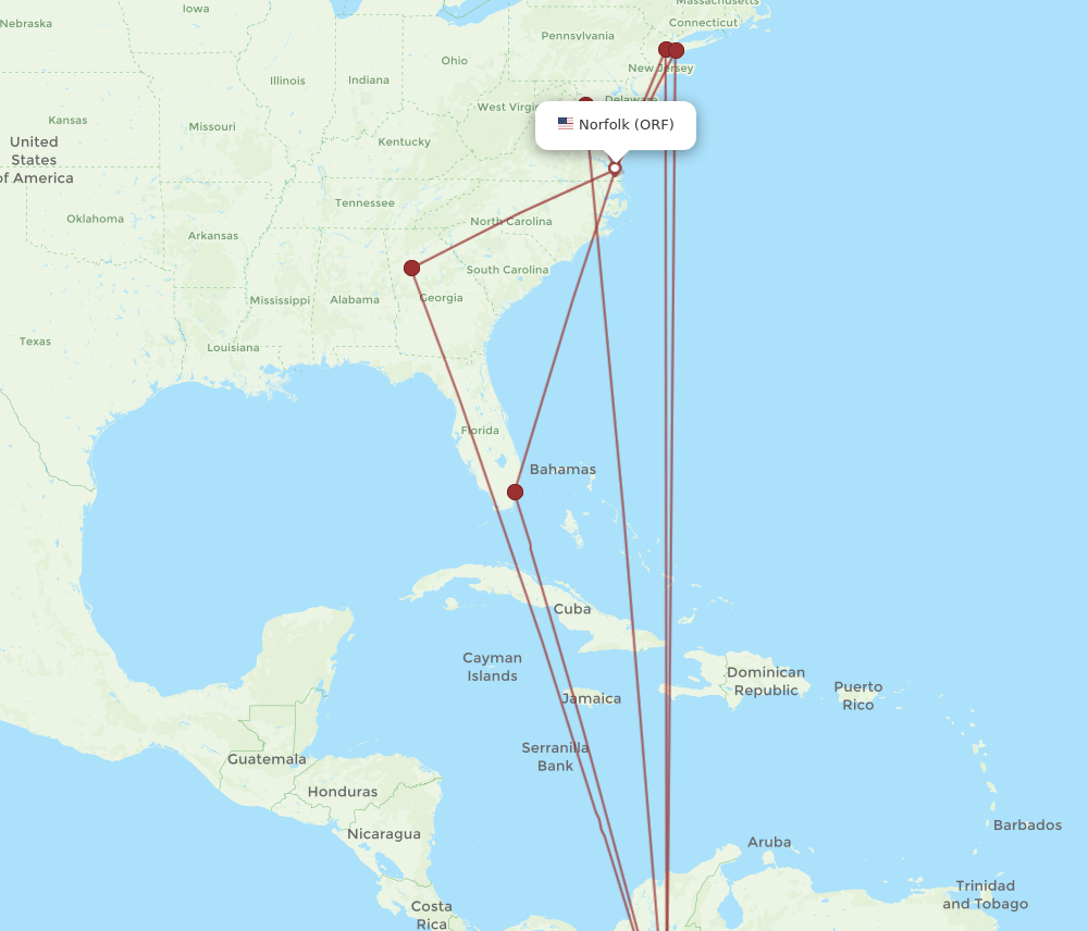 BOG-ORF flight routes