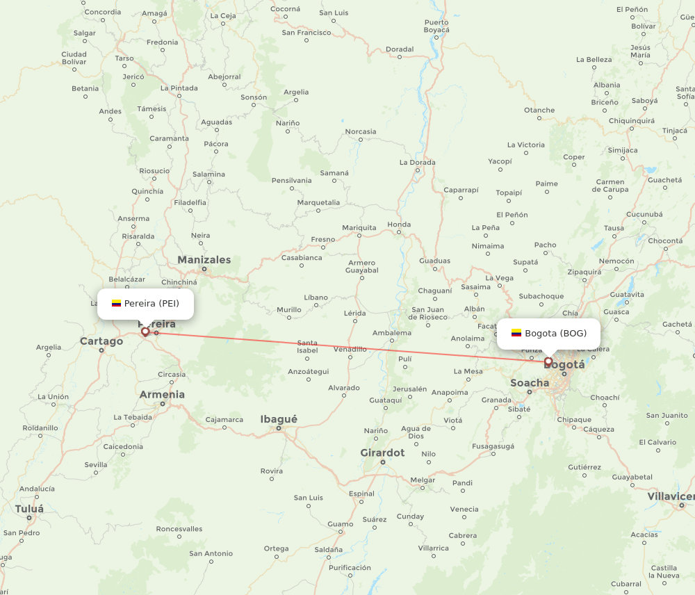 Bogota - Pereira route map and flight paths