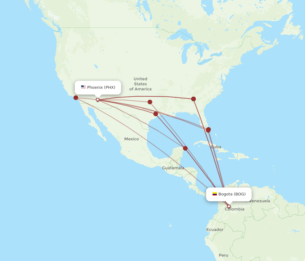 BOG-PHX flight routes