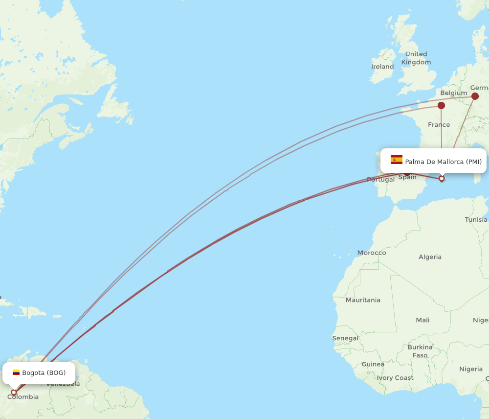 BOG to PMI flights and routes map