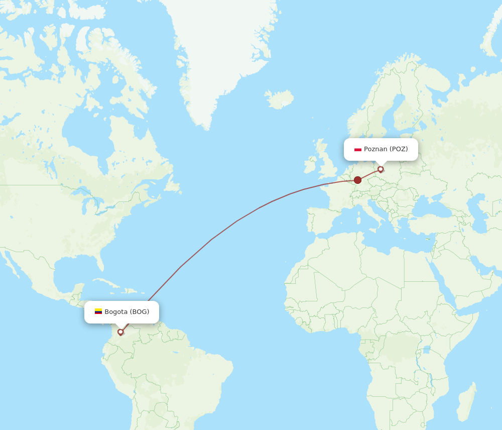 BOG-POZ flight routes