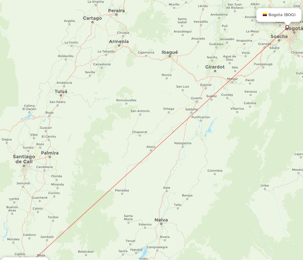 BOG to PPN flights and routes map