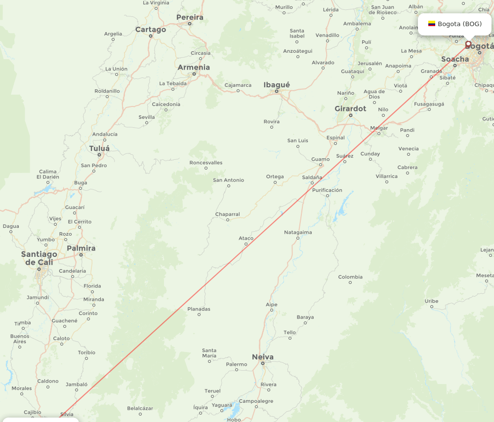 Bogota - Popayan route map and flight paths