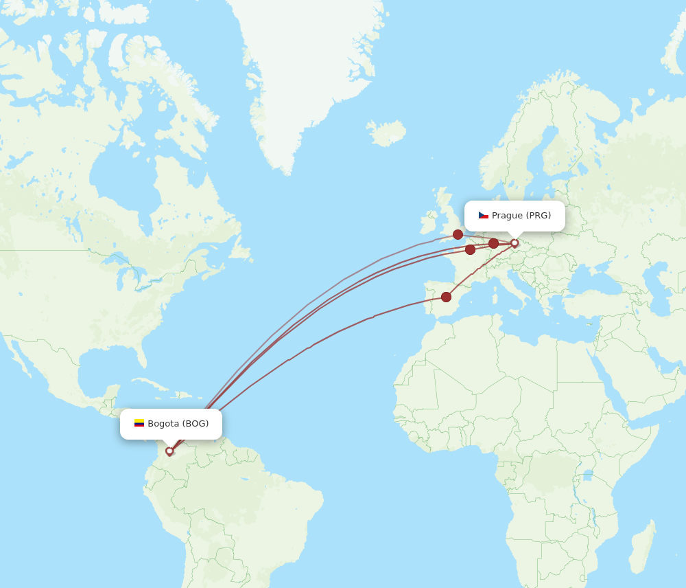 BOG to PRG flights and routes map