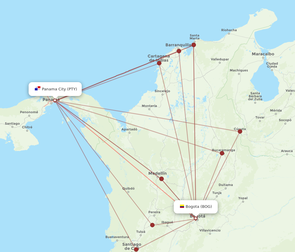 BOG to PTY flights and routes map