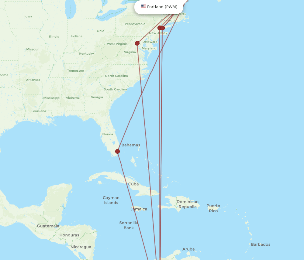 BOG-PWM flight routes