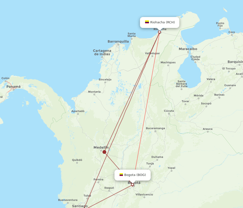 BOG to RCH flights and routes map