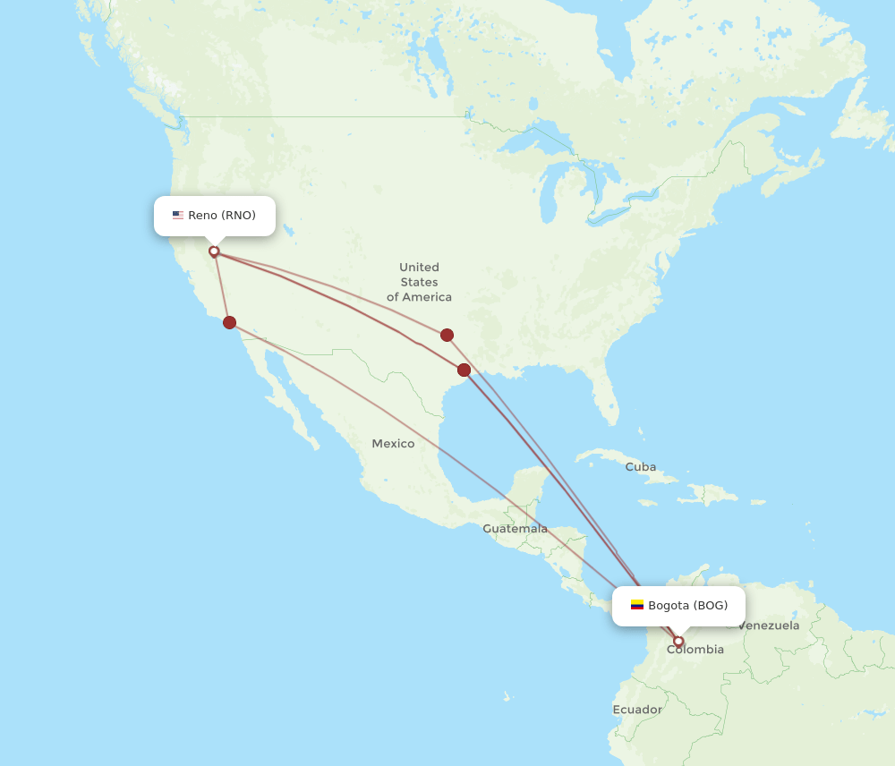 BOG-RNO flight routes