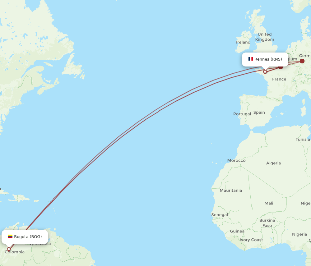 BOG to RNS flights and routes map