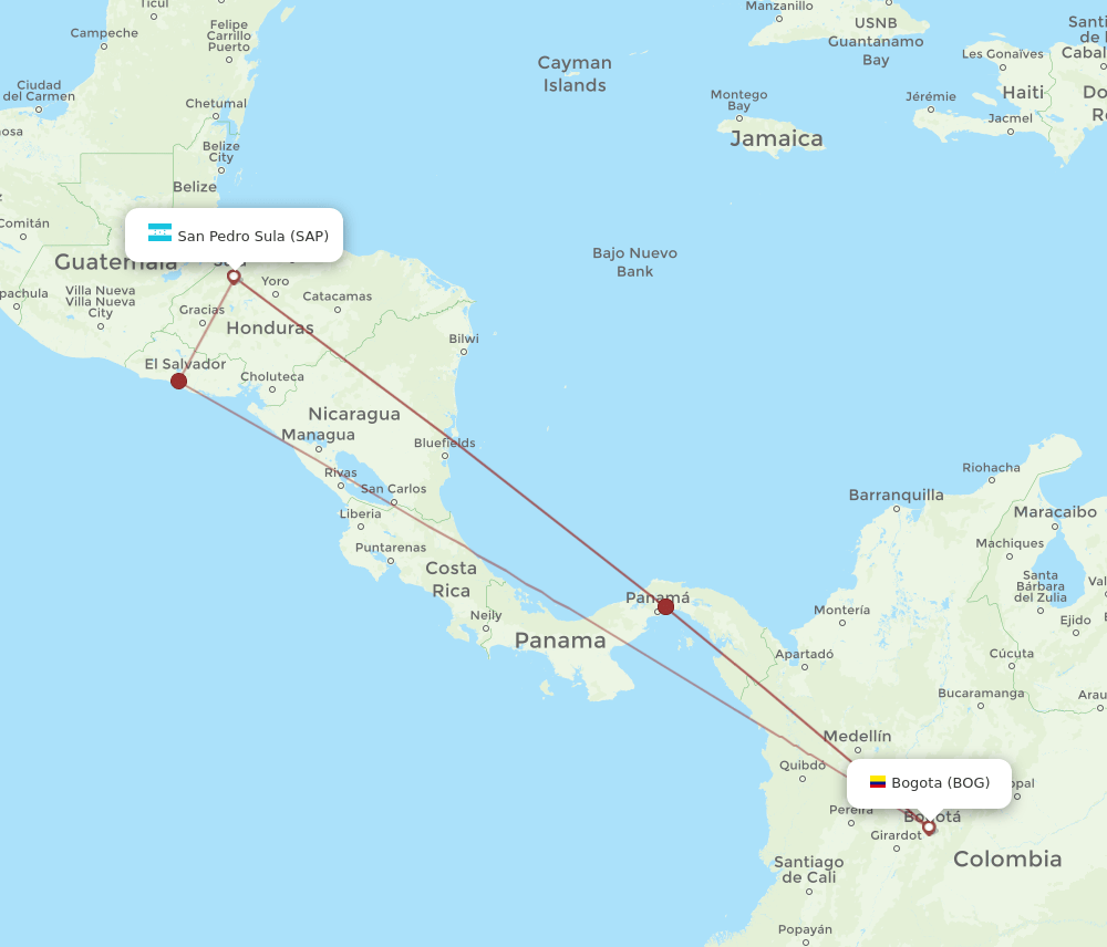 BOG to SAP flights and routes map