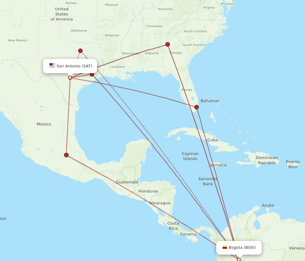 BOG-SAT flight routes