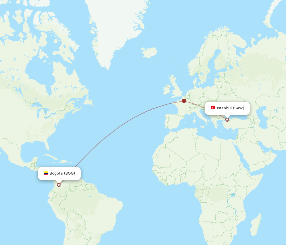 BOG to SAW flights and routes map