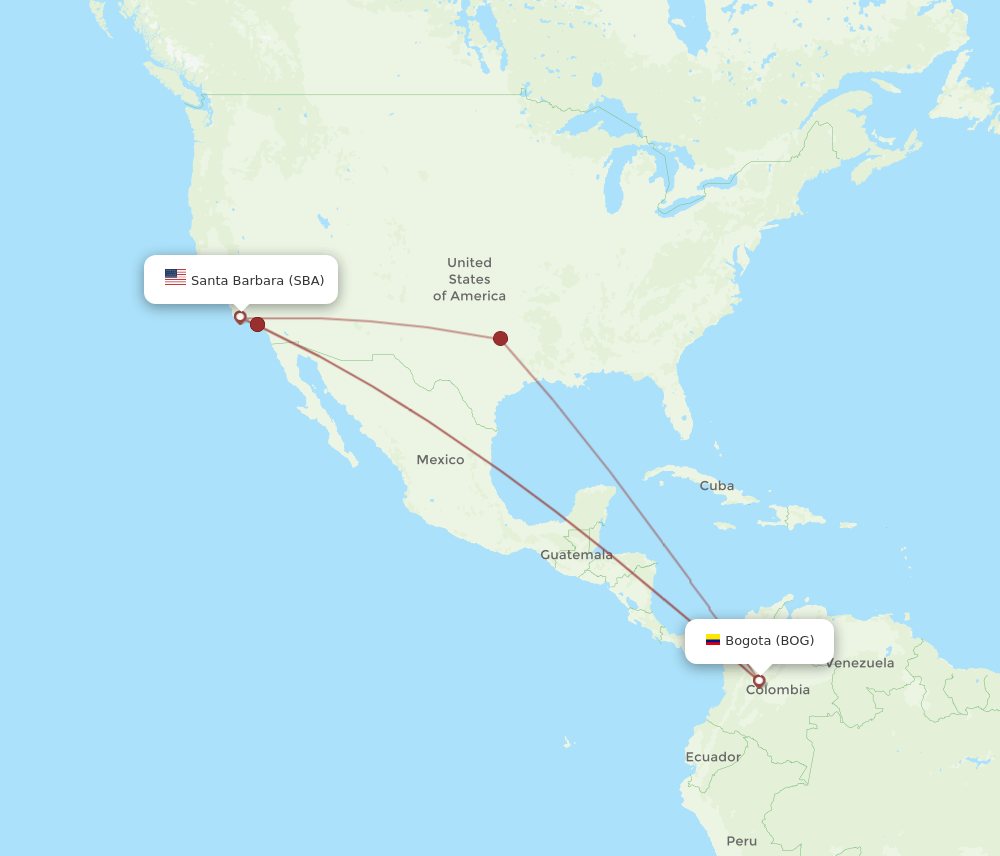 BOG to SBA flights and routes map