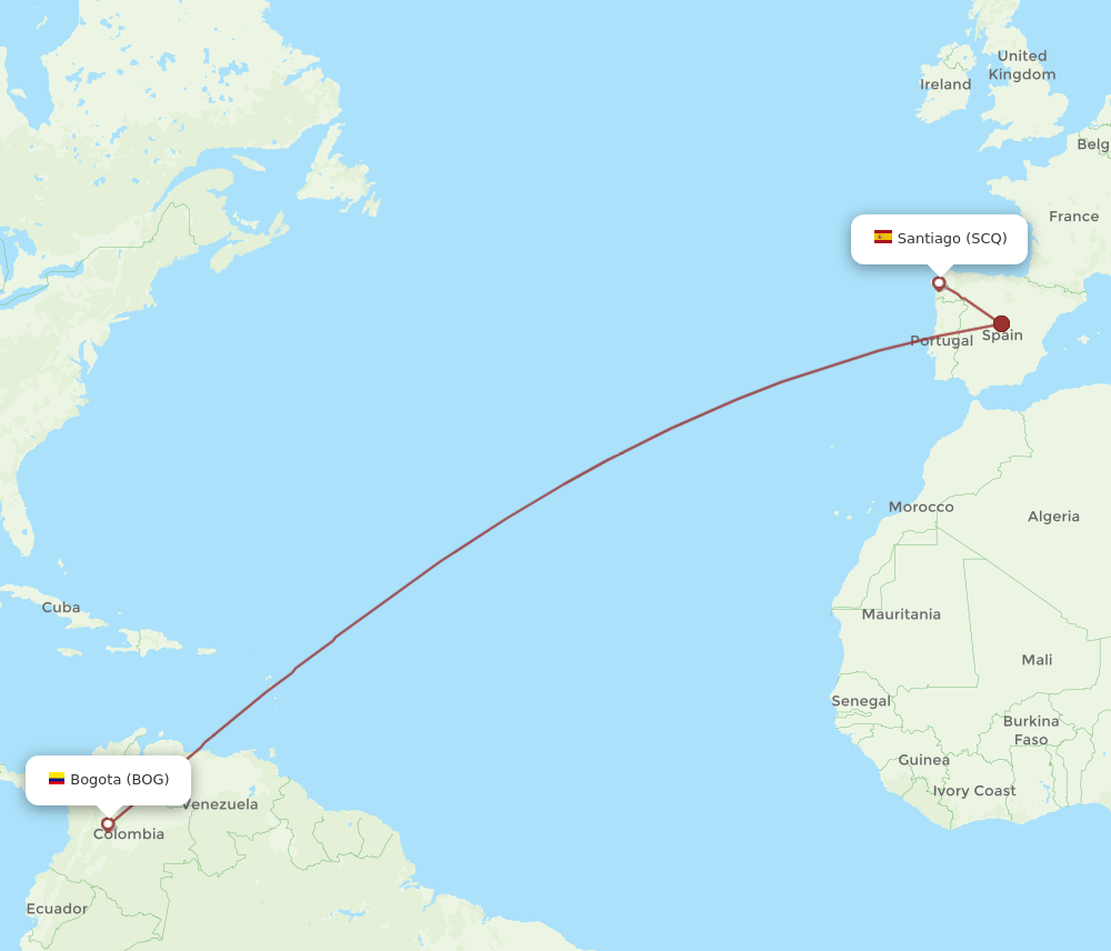 BOG to SCQ flights and routes map