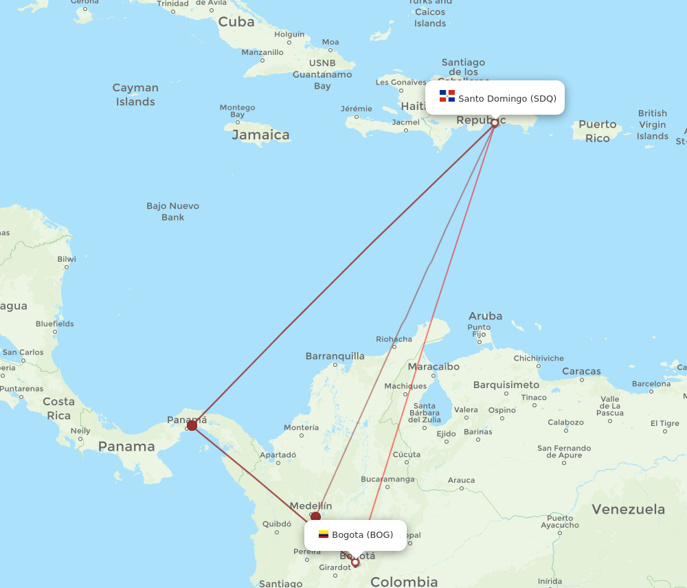 BOG to SDQ flights and routes map