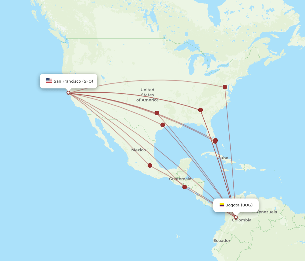 BOG-SFO flight routes