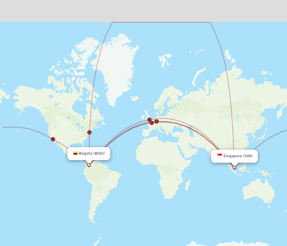 BOG-SIN flight routes