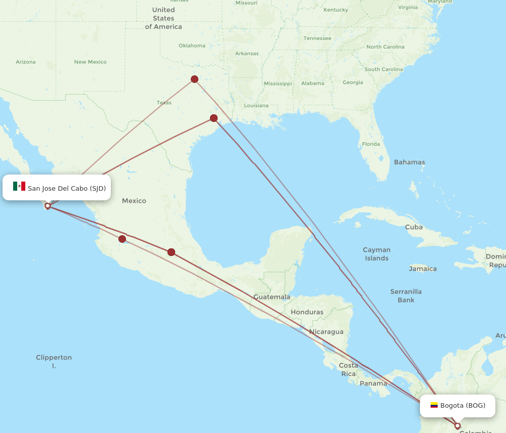 BOG to SJD flights and routes map