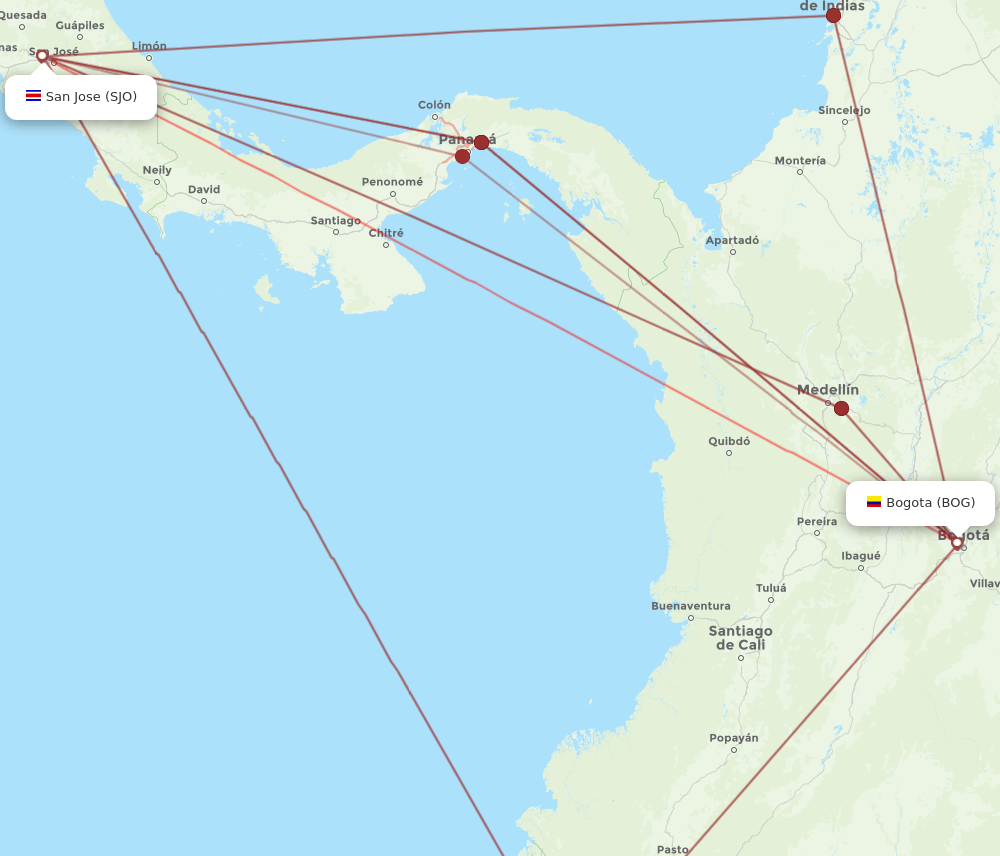 BOG-SJO flight routes