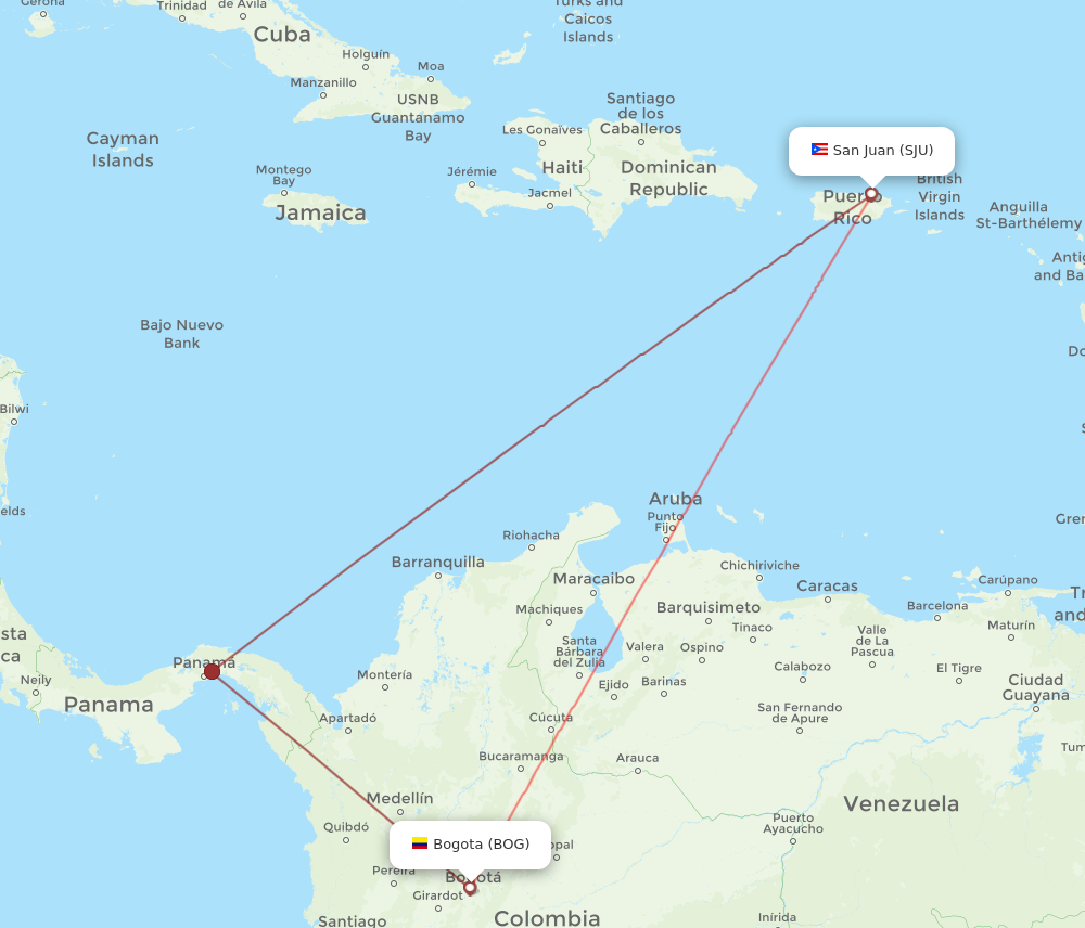 BOG to SJU flights and routes map