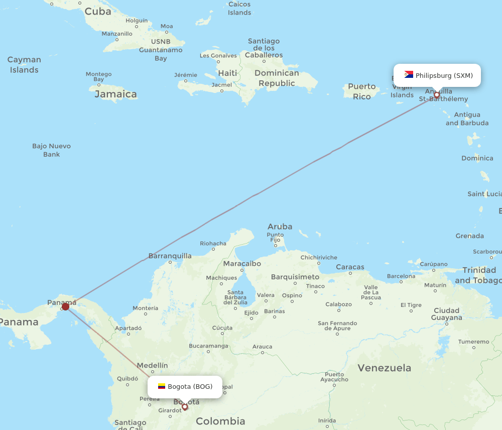 BOG-SXM flight routes