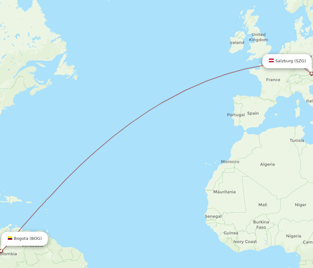 BOG to SZG flights and routes map