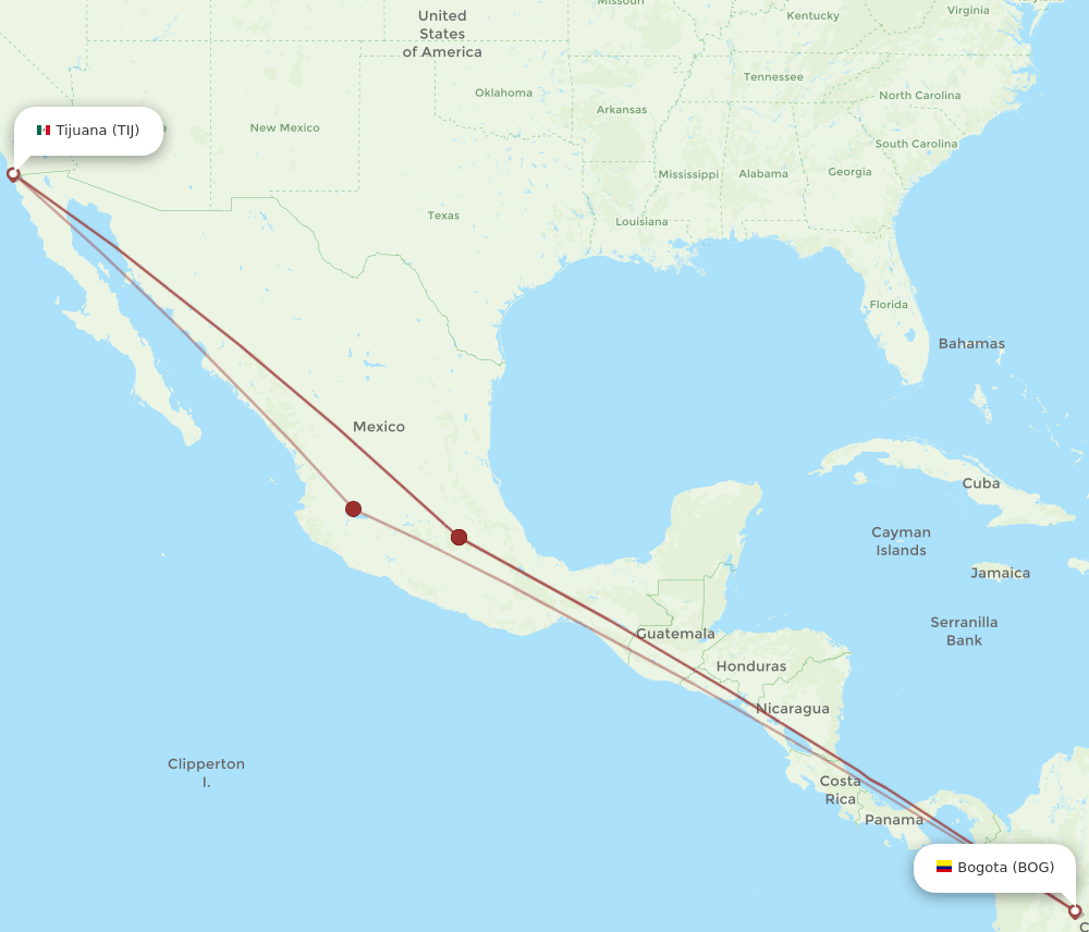 BOG to TIJ flights and routes map