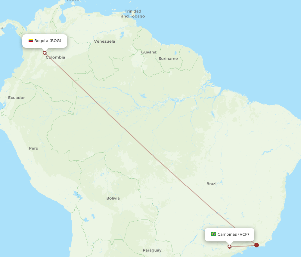 Campinas - Bogota route map and flight paths