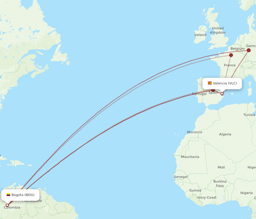 BOG-VLC flight routes