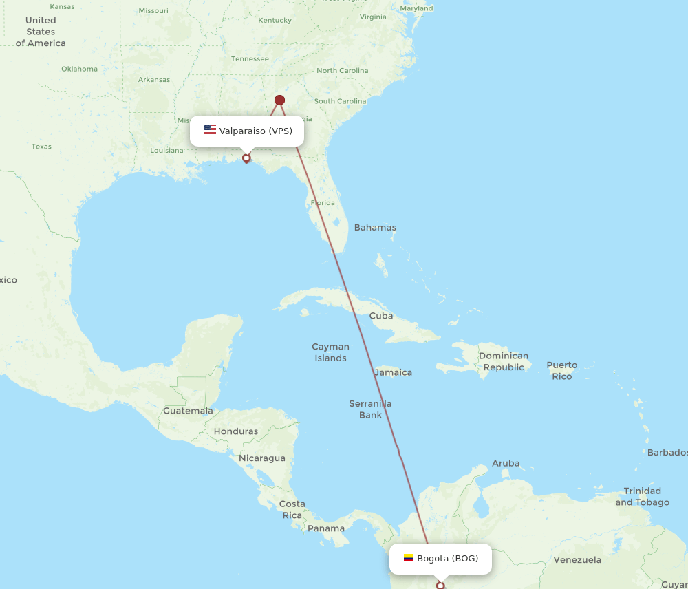 BOG to VPS flights and routes map