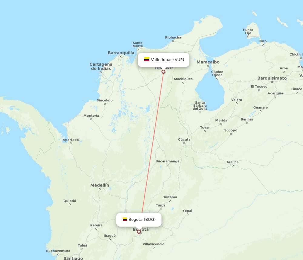 BOG to VUP flights and routes map