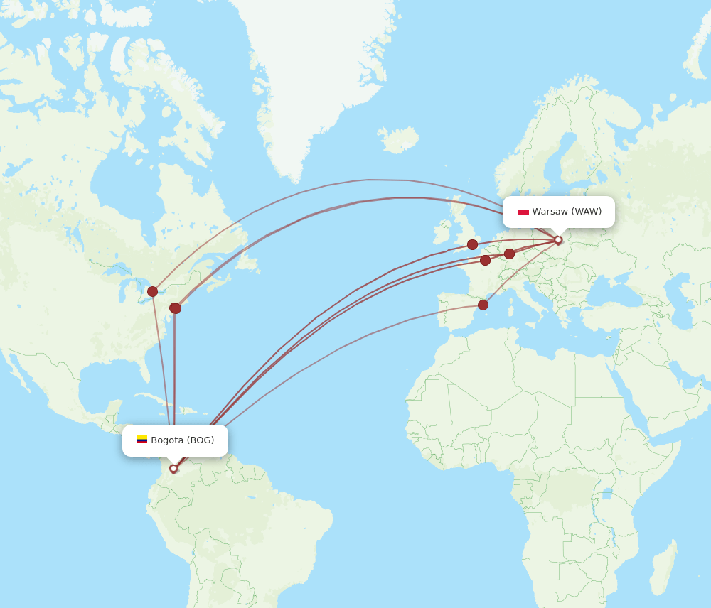 BOG-WAW flight routes