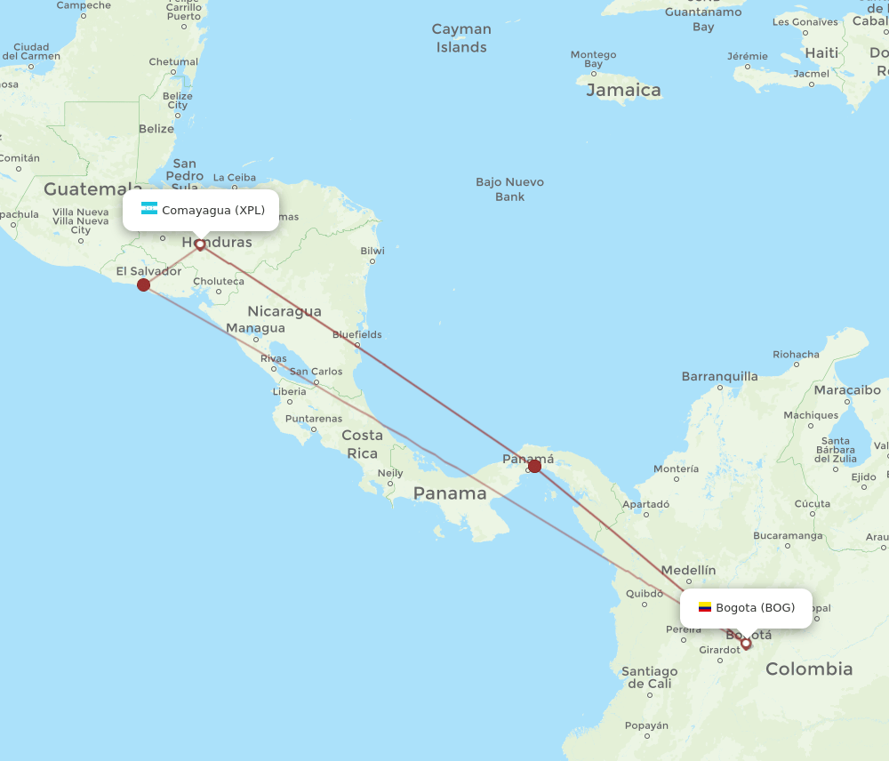 BOG-XPL flight routes