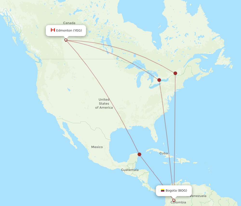 BOG-YEG flight routes