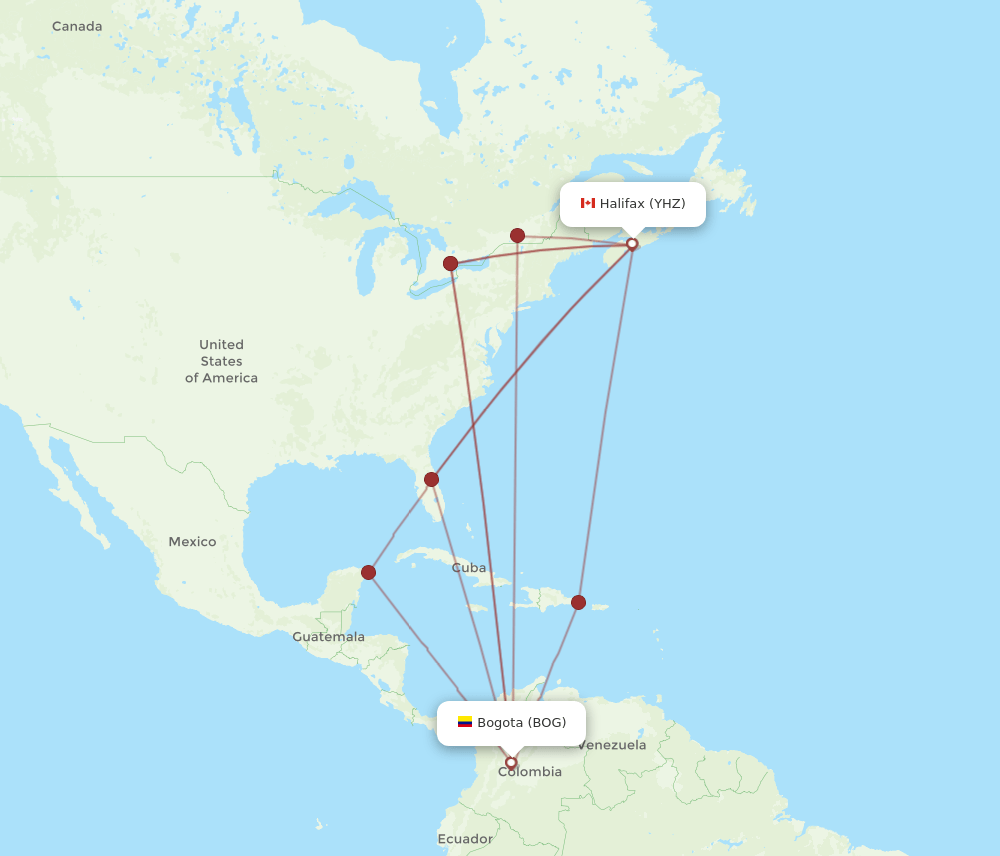 BOG-YHZ flight routes