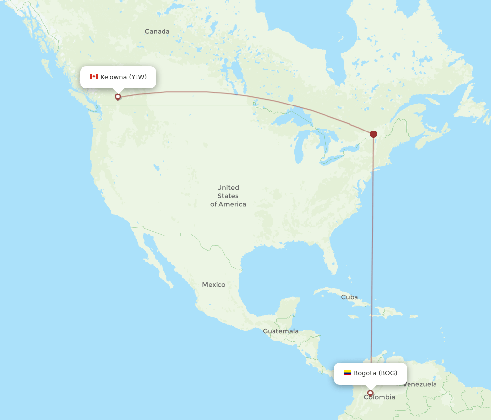 BOG-YLW flight routes