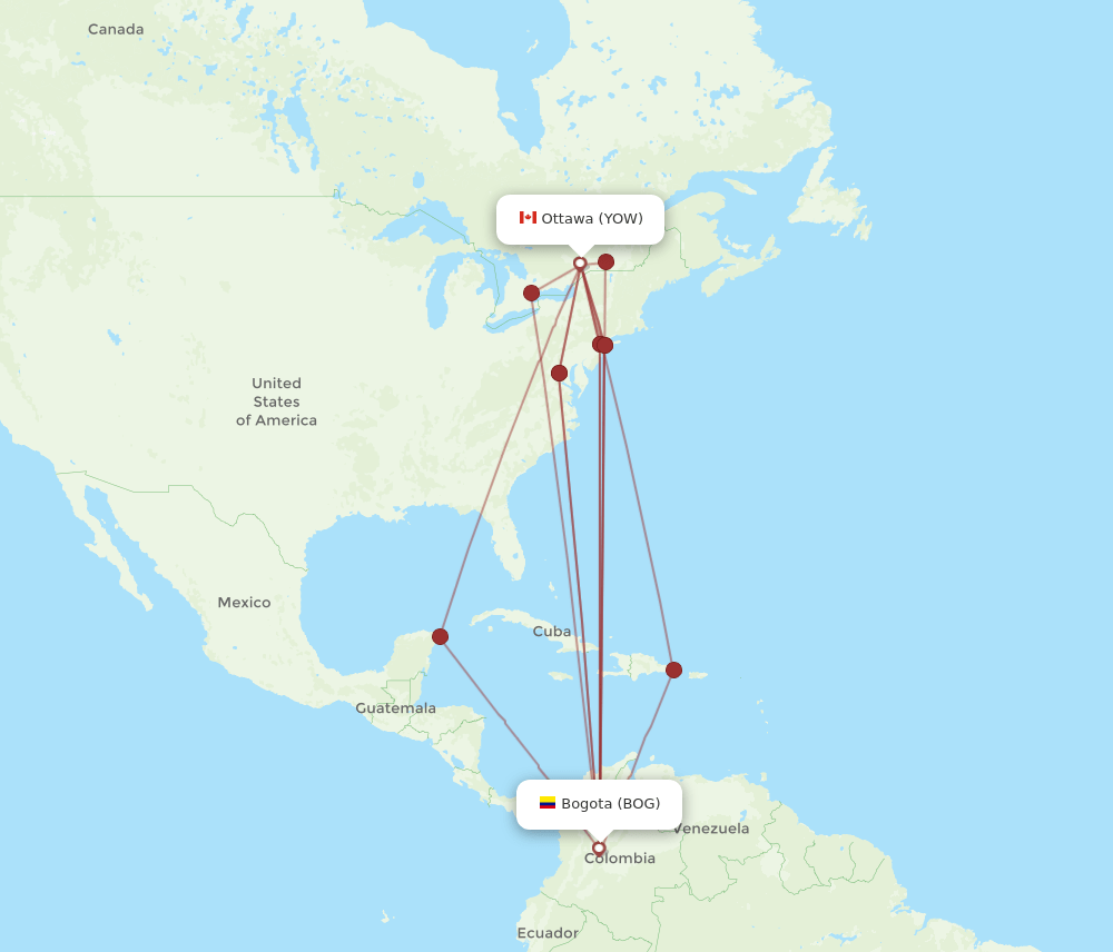 BOG-YOW flight routes