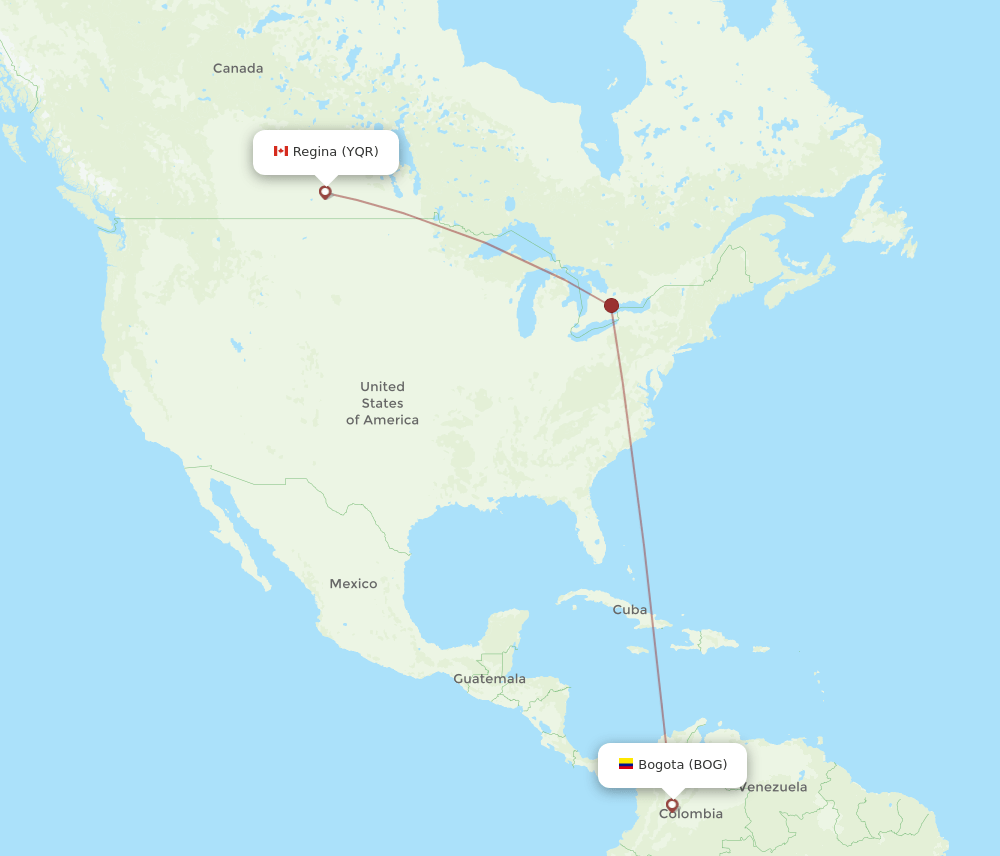 BOG-YQR flight routes
