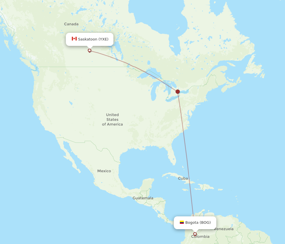 BOG-YXE flight routes