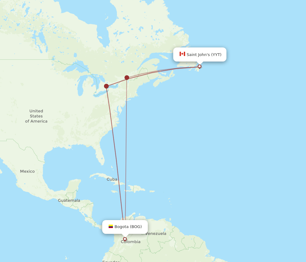 BOG-YYT flight routes